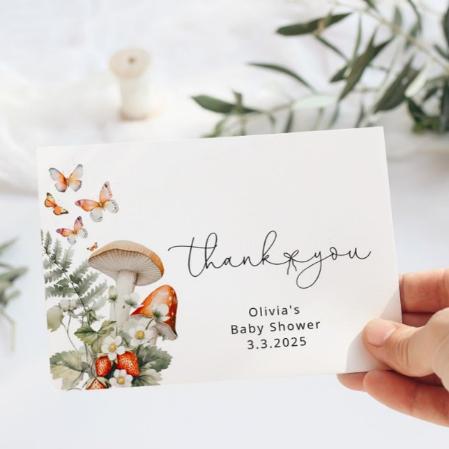 Fall little mushroom baby shower thank you card (Creator Uploaded)