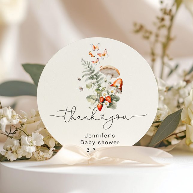 Fall little mushroom forest baby shower thank you classic round sticker (Creator Uploaded)