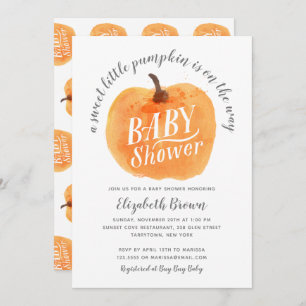 Fall Little Pumpkin Autumn Watercolor Baby Shower Invitation
