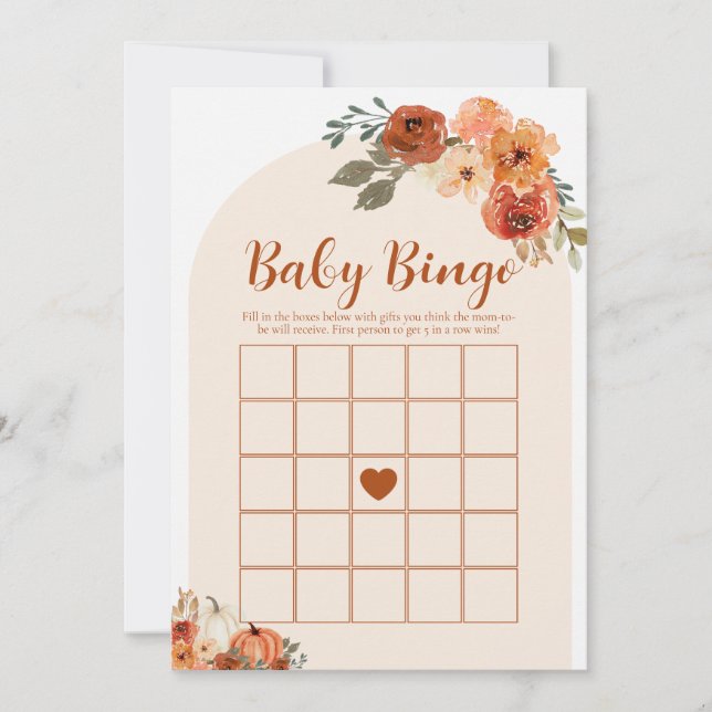 Fall Little Pumpkin Baby Bingo Baby Shower Game Invitation (Front)