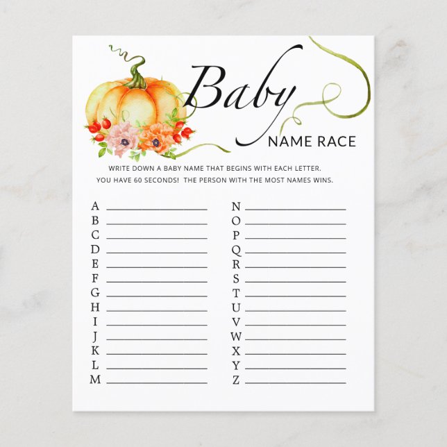 Fall little pumpkin baby name race game (Front)