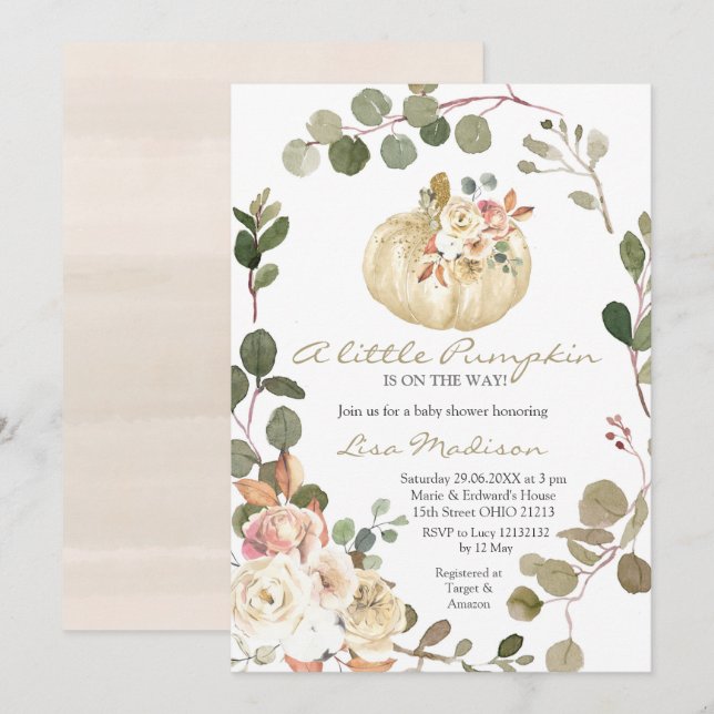 Fall Little Pumpkin Baby Shower Girl Invitation (Front/Back)