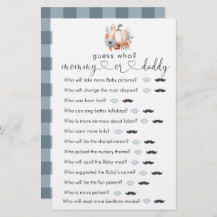 Fall Little Pumpkin Baby Shower "Guess Who" Game