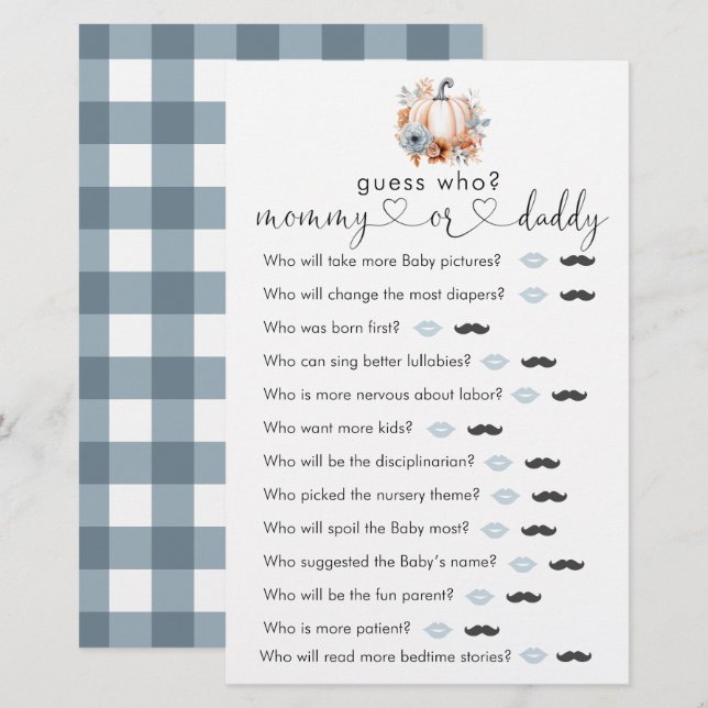 Fall Little Pumpkin Baby Shower  "Guess Who" Game (Front/Back)