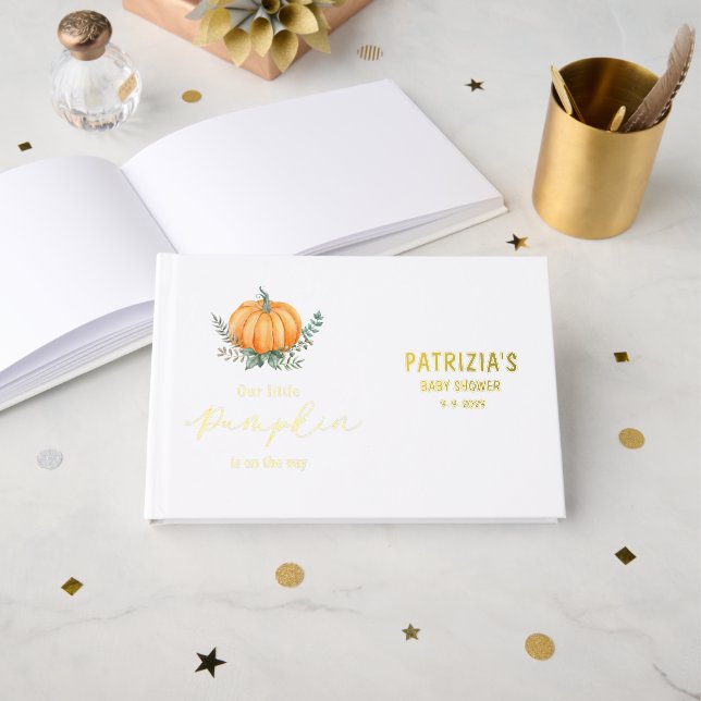 Fall Little Pumpkin  Baby Shower Guest Book (Front Open)