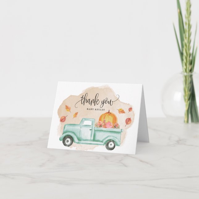 Fall Little Pumpkin Farm Truck  Thank You Card (Front)