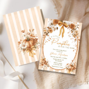 Fall Little Pumpkin Floral Bow Baby Shower Invitation