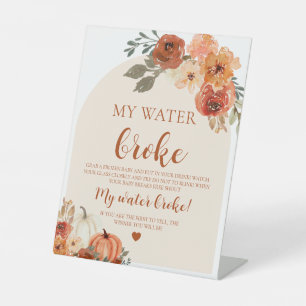 Fall Little Pumpkin My Water Broke Baby Shower Pedestal Sign