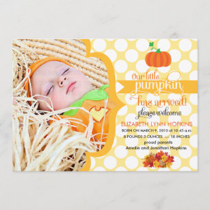 Fall Little Pumpkin Photo Birth Announcement