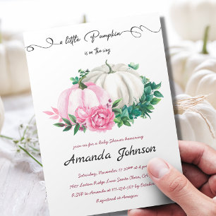 Fall Little Pumpkin Pink Floral Baby Shower  Invitation