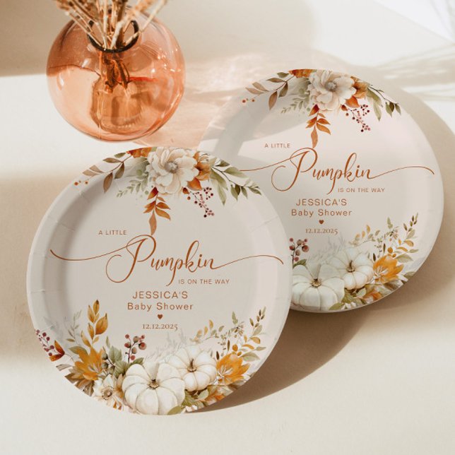 Fall little pumpkin rustic baby shower paper plate (Creator Uploaded)