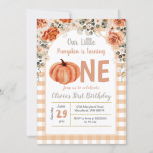 Fall Little Pumpkin Turning One 1st Birthday  Invitation