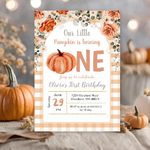 Fall Little Pumpkin Turning One 1st Birthday Invitation