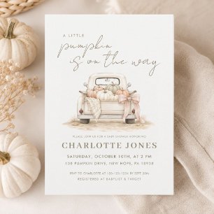 Fall Little Pumpkin Vintage Truck Baby Shower Invitation
