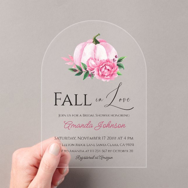 Fall Love Blush Pink Pumpkin Rustic Bridal Shower Acrylic Invitations (Insitu (Handheld))