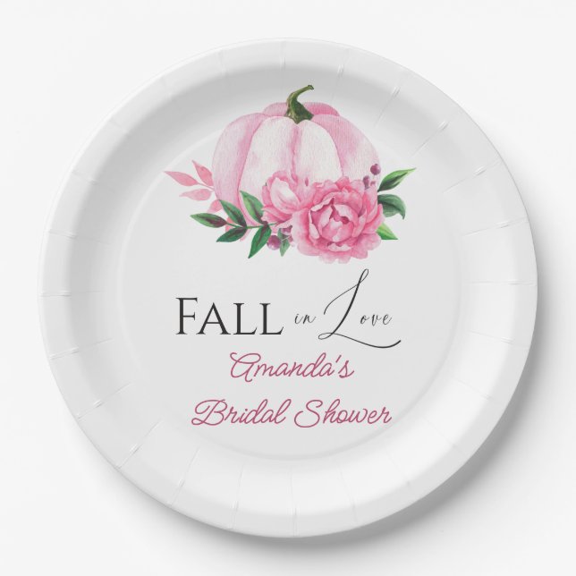 Fall Love Blush Pink Pumpkin Rustic Bridal Shower Paper Plate (Front)
