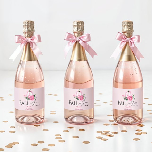 Fall Love Blush Pink Pumpkin Rustic Bridal Shower Sparkling Wine Label (Creator Uploaded)