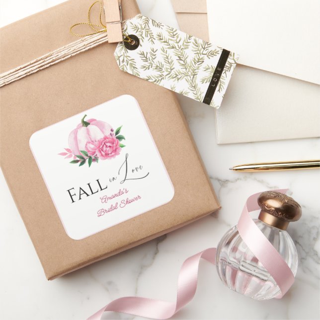 Fall Love Blush Pink Pumpkin Rustic Bridal Shower Square Sticker (Gifting)