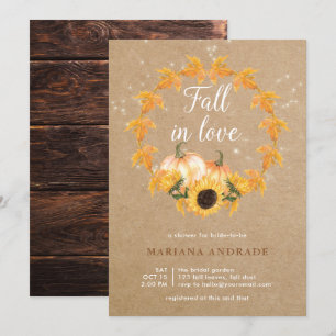Fall Love Bridal Shower Autumn Wreath Rustic Kraft Invitation