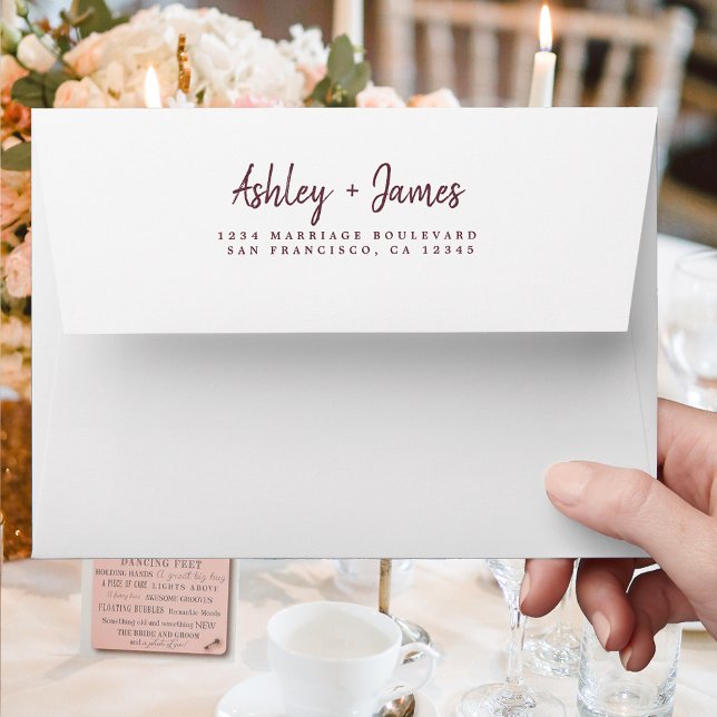 Fall Love Burgundy Wedding Return Address Envelope (Creator Uploaded)