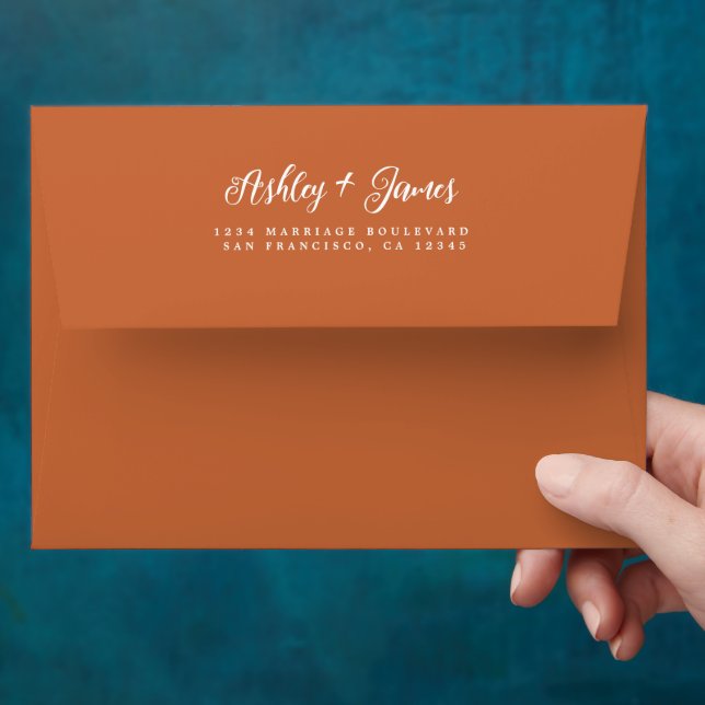 Fall Love Burnt Orange Wedding Return Address Envelope (Hand)