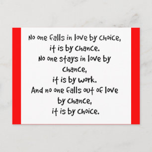 FALL LOVE CHOICE CHANCE STAYS WORK FALLS OUT LOVE POSTCARD