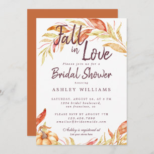 Fall Love Gold Foliage Burnt Orange Bridal Shower Invitation