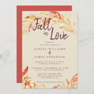 Fall Love Golden Foliage Antique White Red Wedding Invitation