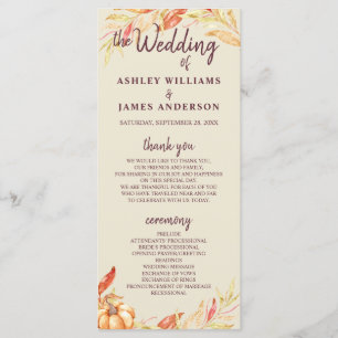 Fall Love Golden Foliage Antique White Wedding Programme