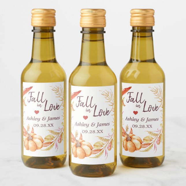 Fall Love Golden Foliage Autumn Wedding Monogram Wine Label (Bottles)