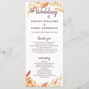 Fall Love Golden Foliage Burgundy Wedding Program Programme