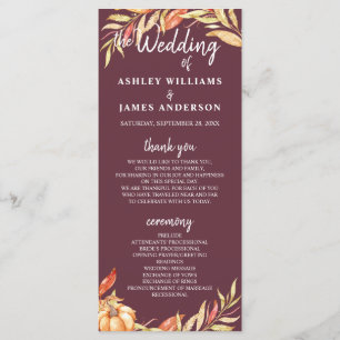 Fall Love Golden Foliage Burgundy Wedding Program Programme