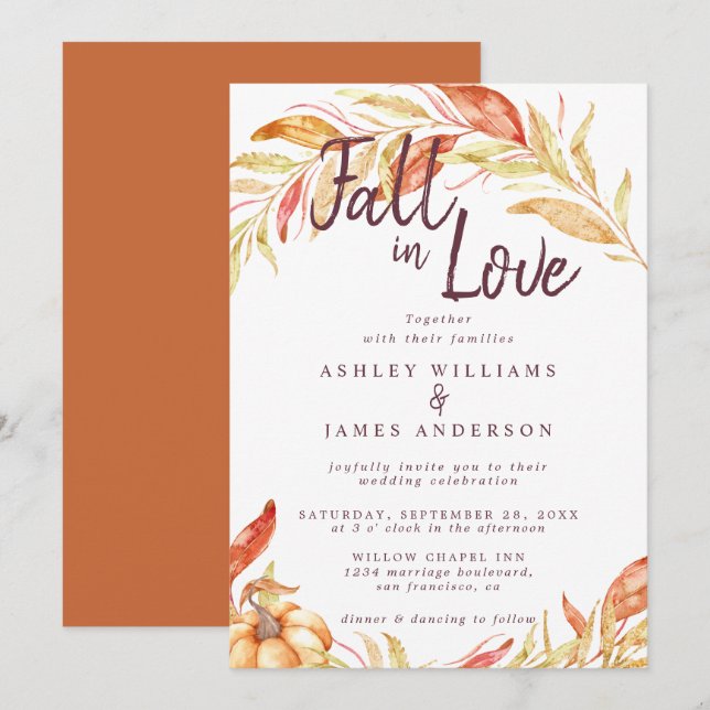 Fall Love Golden Foliage Burnt Orange Invitation (Front/Back)