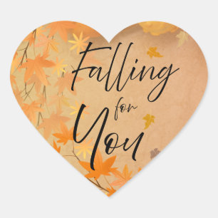 Fall Love Heart Sticker Parchment Leaves