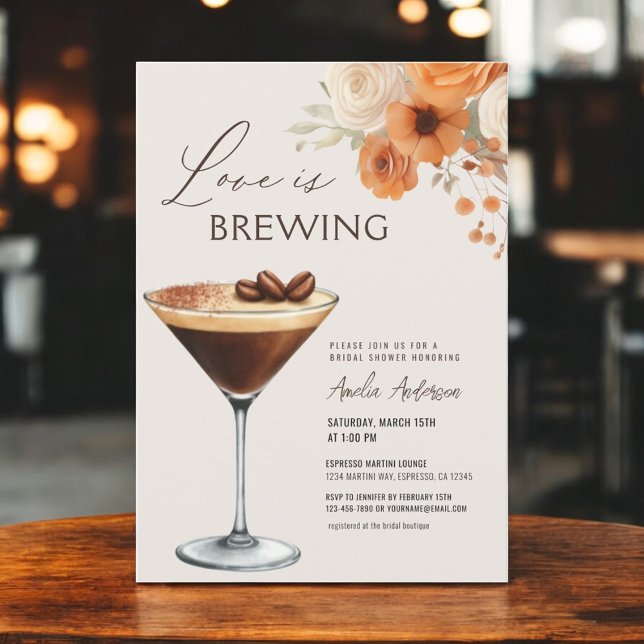 Fall Love is Brewing Martini Bridal Shower Invitation (Creator Uploaded)