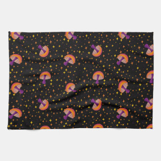 Fall magic mushrooms_black tea towel