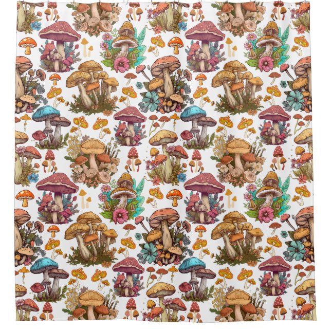 Fall Magic Mushrooms pattern 01 Shower Curtain (Front)