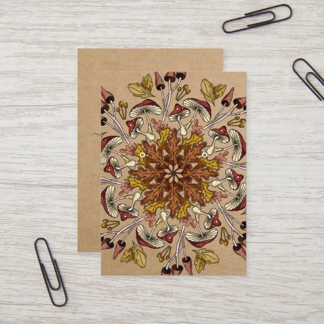 Fall mandala art autumn colours wood business card (Front/Back In Situ)