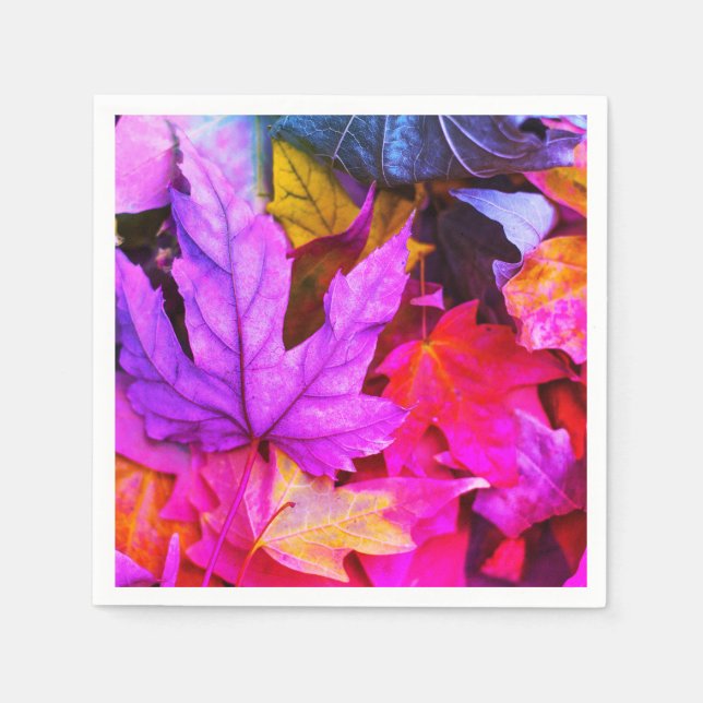 Fall maple leaf colourful autumn pink purple red napkin (Front)