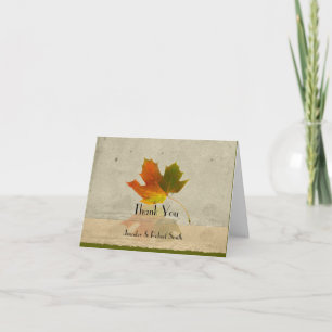 Fall Maple Leaf on Faux Paper Wedding Thank You