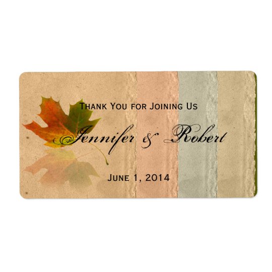 Fall Maple Leaf on Paper Water Bottle Label Shipping Label