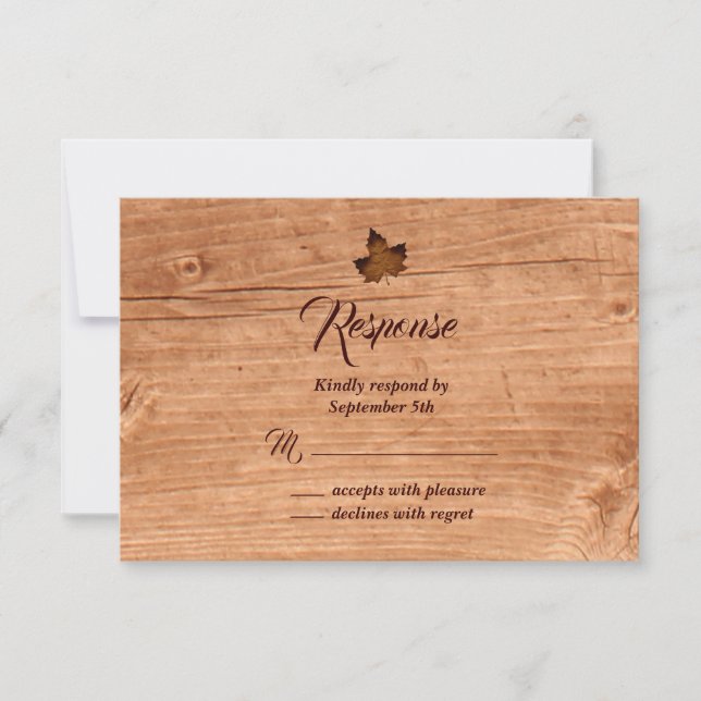 Fall Maple Leaf RSVP on oak Card (Front)