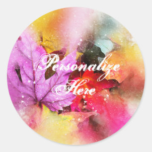 Fall maple leaf watercolor autumn pastel classic round sticker