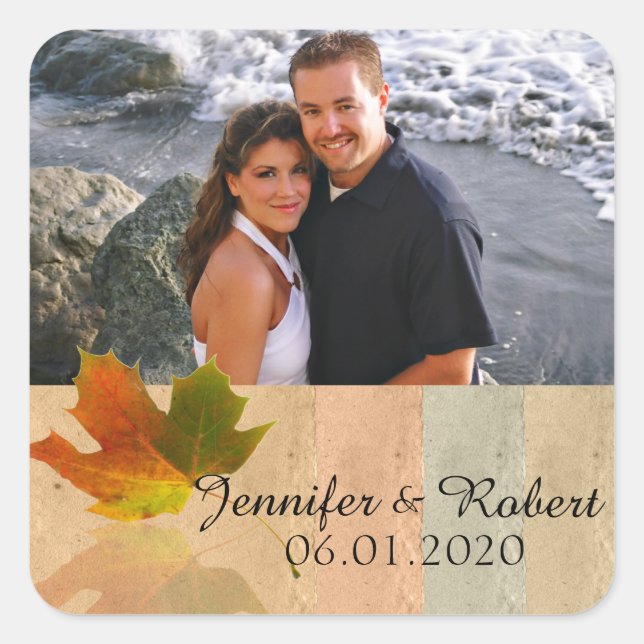 Fall Maple Leaf Wedding Favour Sticker (Front)
