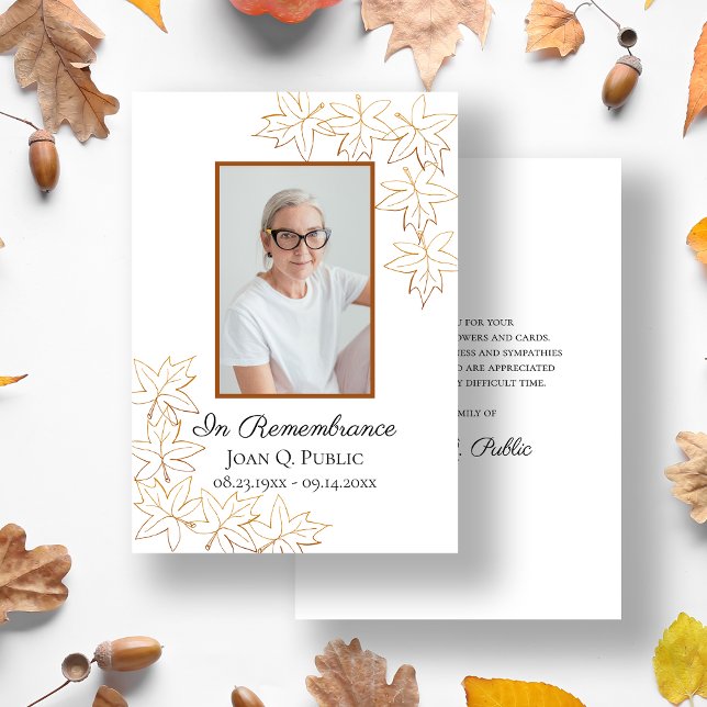 Fall Maple Leaves Funeral Wake Memorial Sympathy Thank You Card (Creator Uploaded)