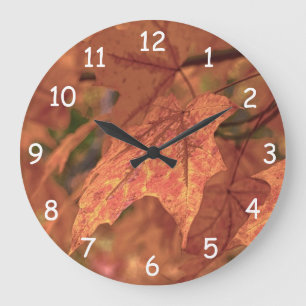 Fall Maple Leaves HDR Large Clock