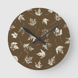Fall Maple Leaves on brown - seamless pattern. Round Clock