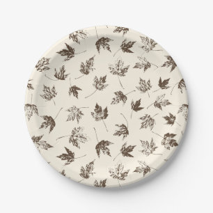 Fall Maple Leaves on cream - seamless pattern. Paper Plate