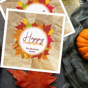 Fall Maple Leaves On Paper Texture Thanksgiving Napkin