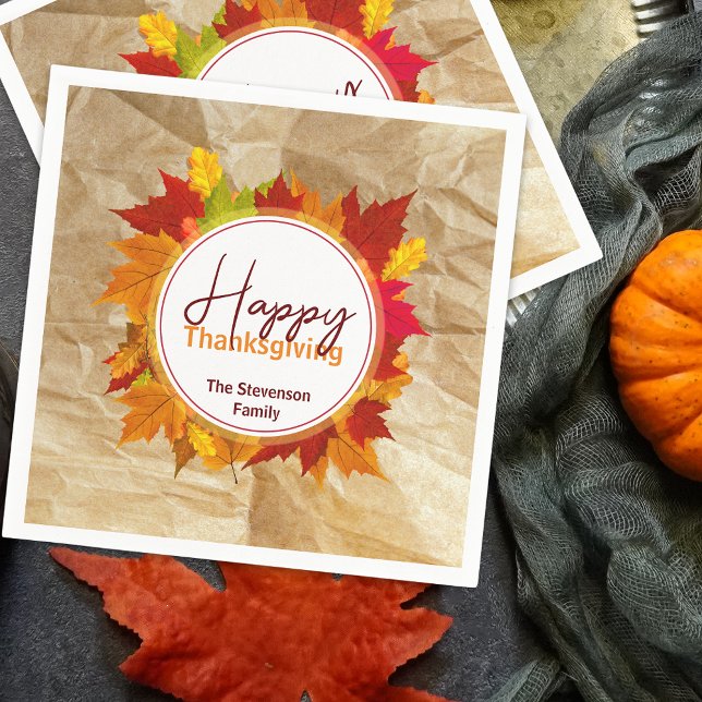 Fall Maple Leaves On Paper Texture Thanksgiving Napkin (Creator Uploaded)